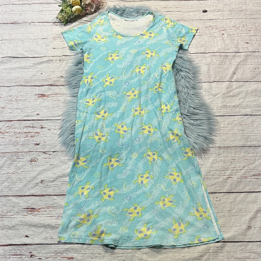 Lulu-B Turtle Ocean Graphic Pocket T-Shirt Midi Slit Dress